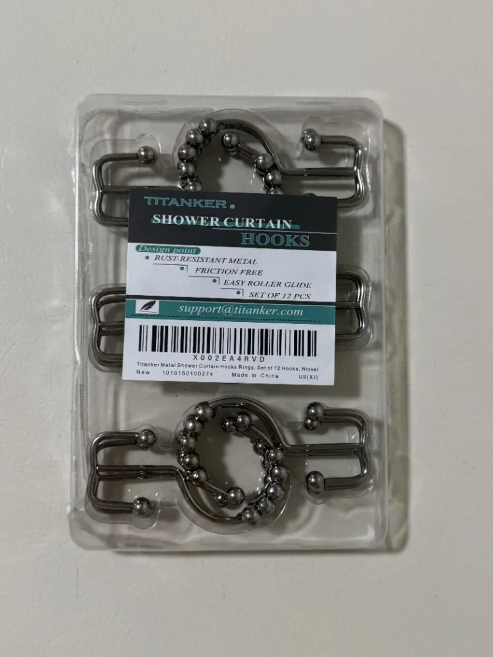 Titanker Shower Curtain Hooks Rings Rust Resistant Metal Double Glide